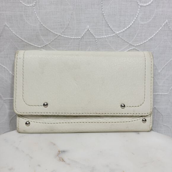 VTG Cow Leather Bi-fold Checkbook Wallet White Ivory Card Slots Simple Classic - Picture 1 of 16